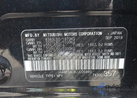 2020 Mitsubishi Outlander Sport 2.0 Be from USA, damaged, VIN JA4AP3AU8LU006980